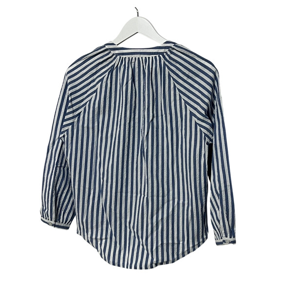 VERONICA BEARD TOP WOMENS MEDIUM JUDITH V-NECK PUFF SLEEVE BLOUSE BLUE WHITE - Picture 4 of 13